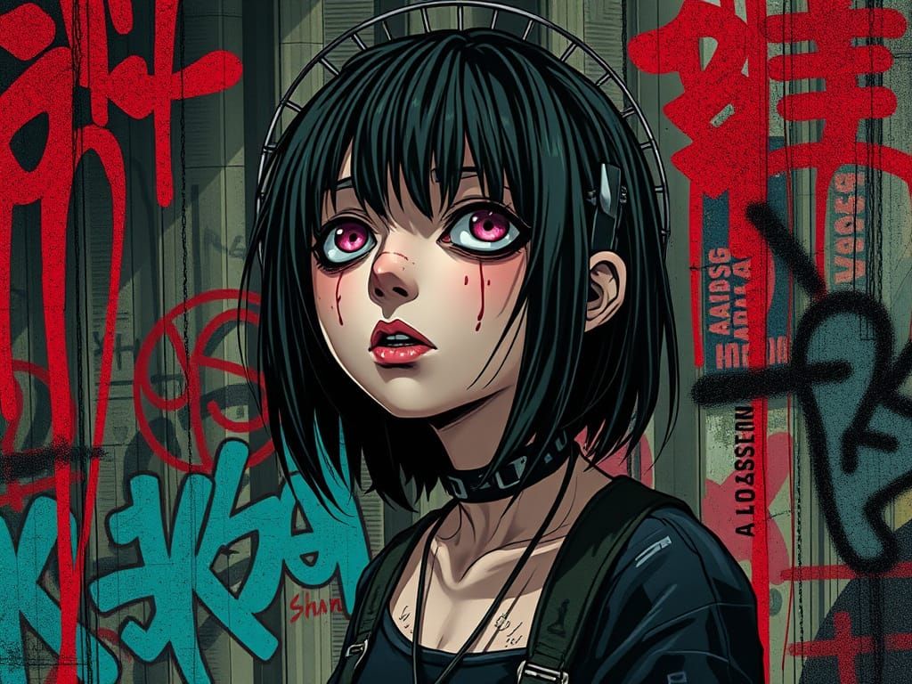 Distorted Anime Girl in Junji Ito Horror Style