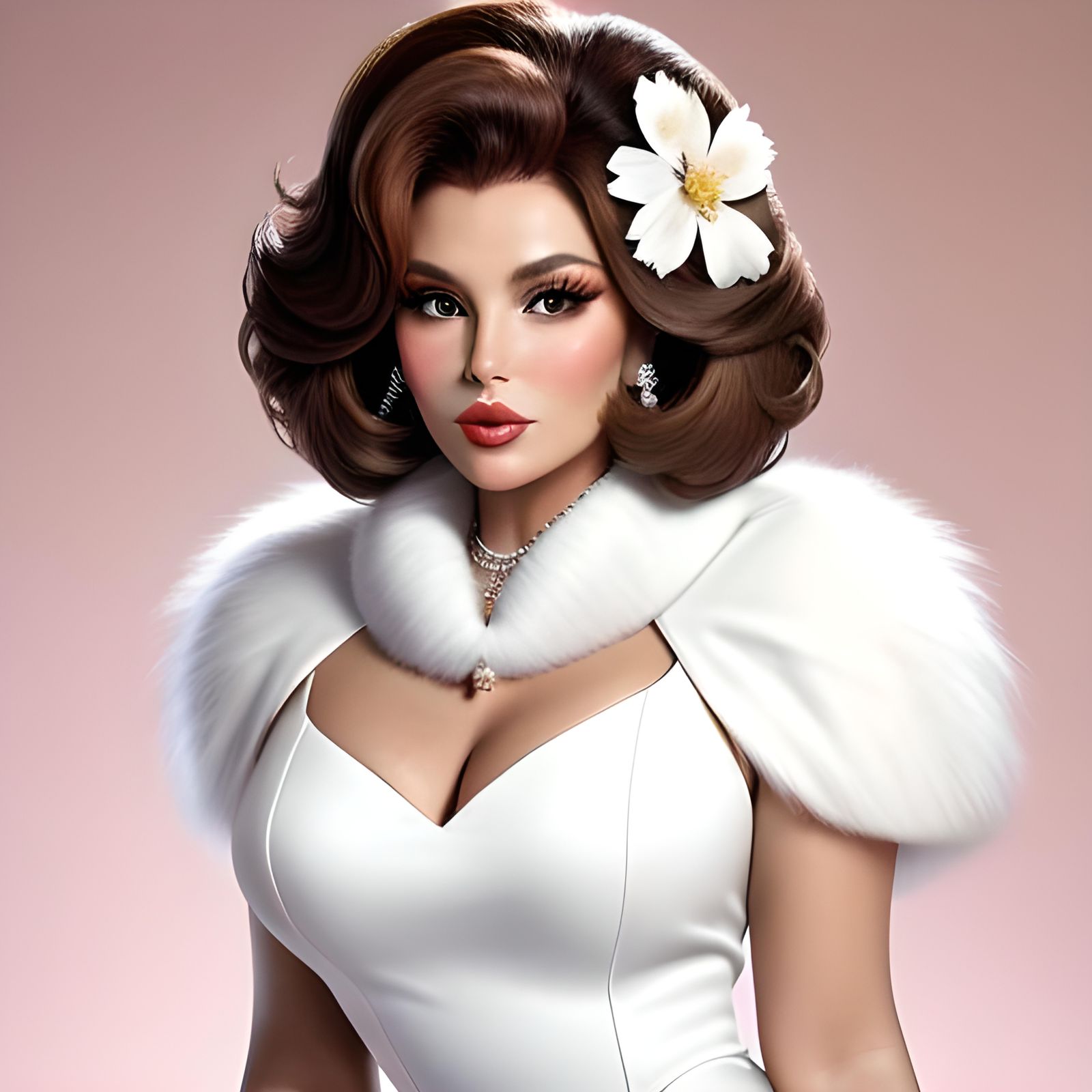 Vintage Portrait of Curvy Model in White Dress