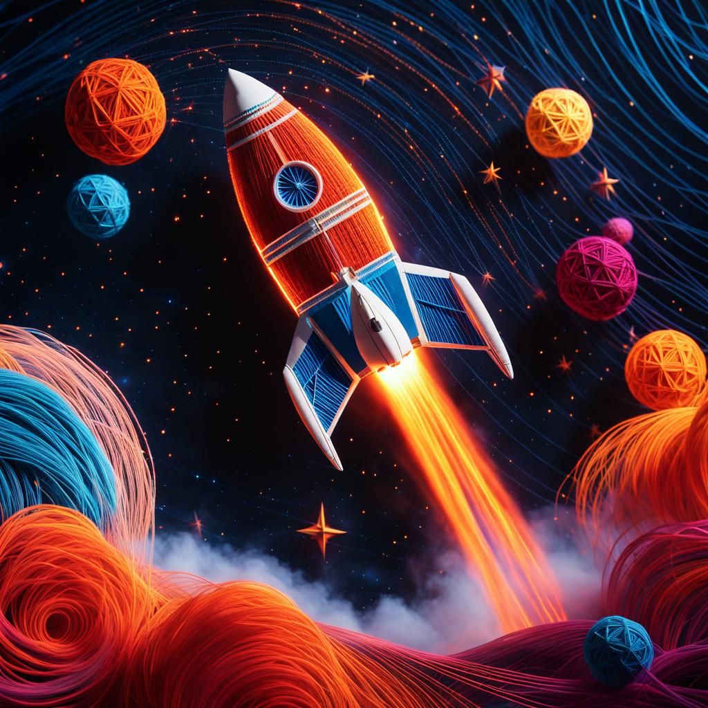 Cosmic String Art Spaceship Launching