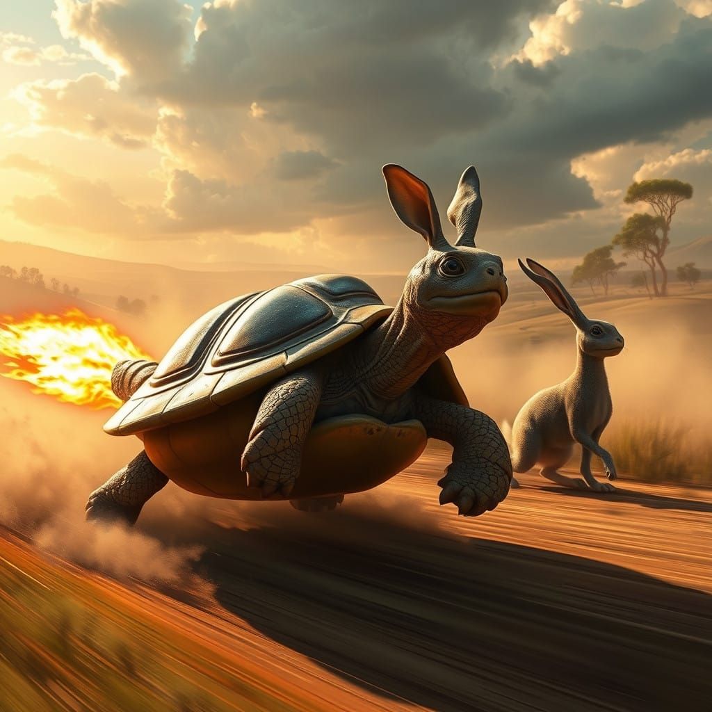 Turtle Soars Ahead in Futuristic Jet Suit, Hare Strolls in S...