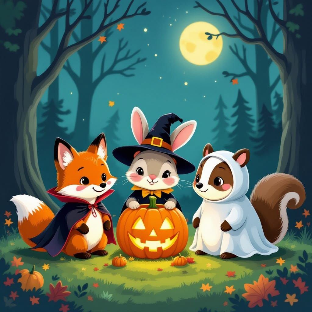 Woodland Animals in Whimsical Halloween Costumes