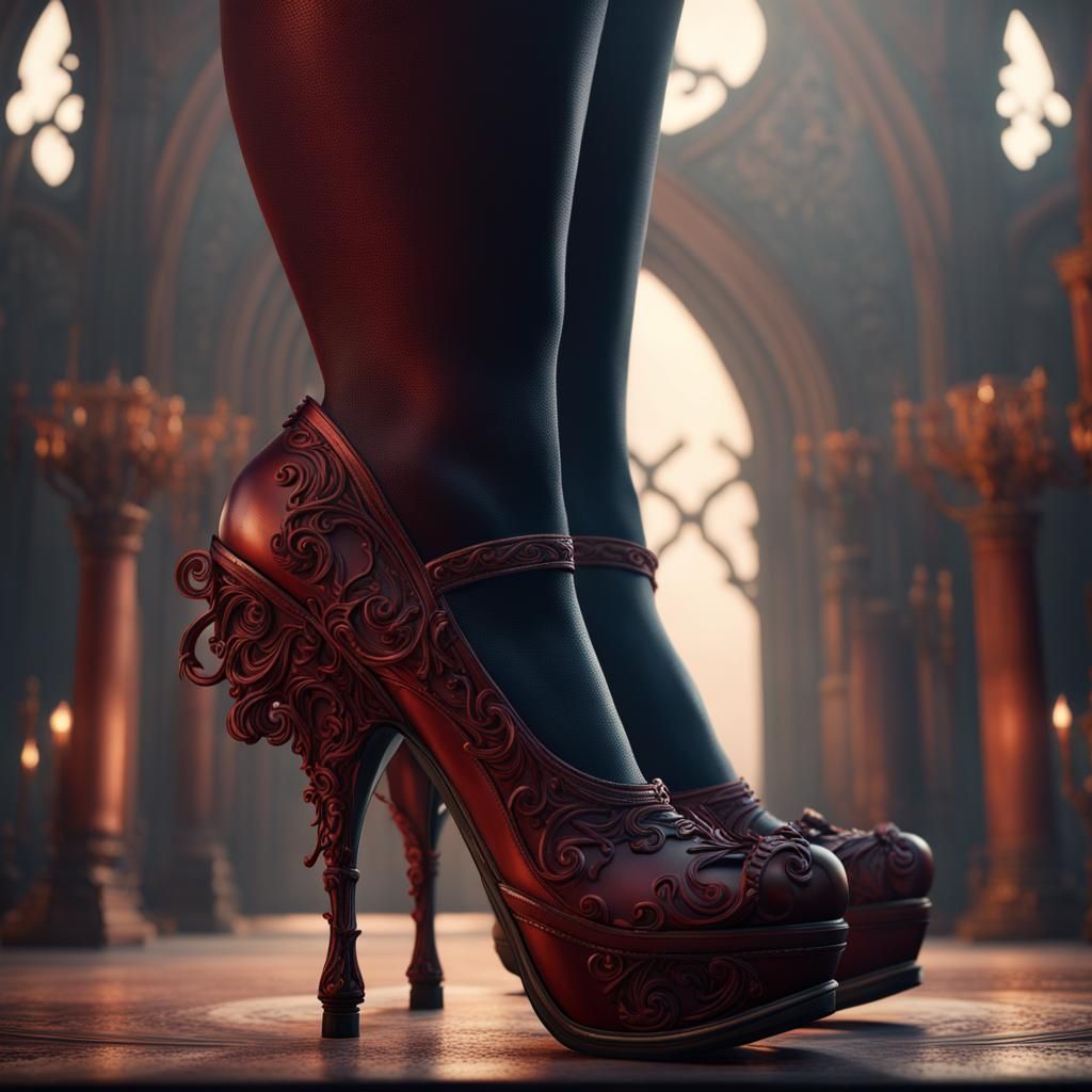 Gothic Redhead in High Heels: Detailed Matte Painting