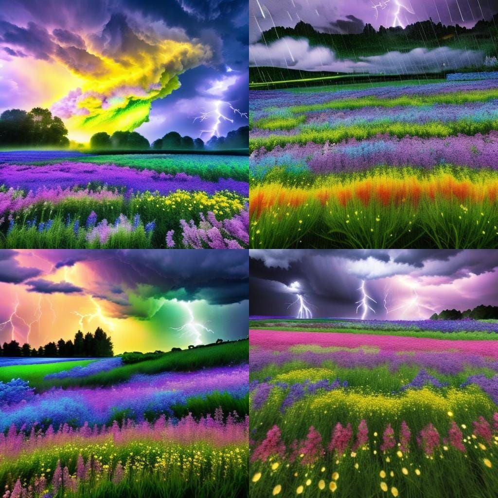 Luminous Storm Over Flower Field