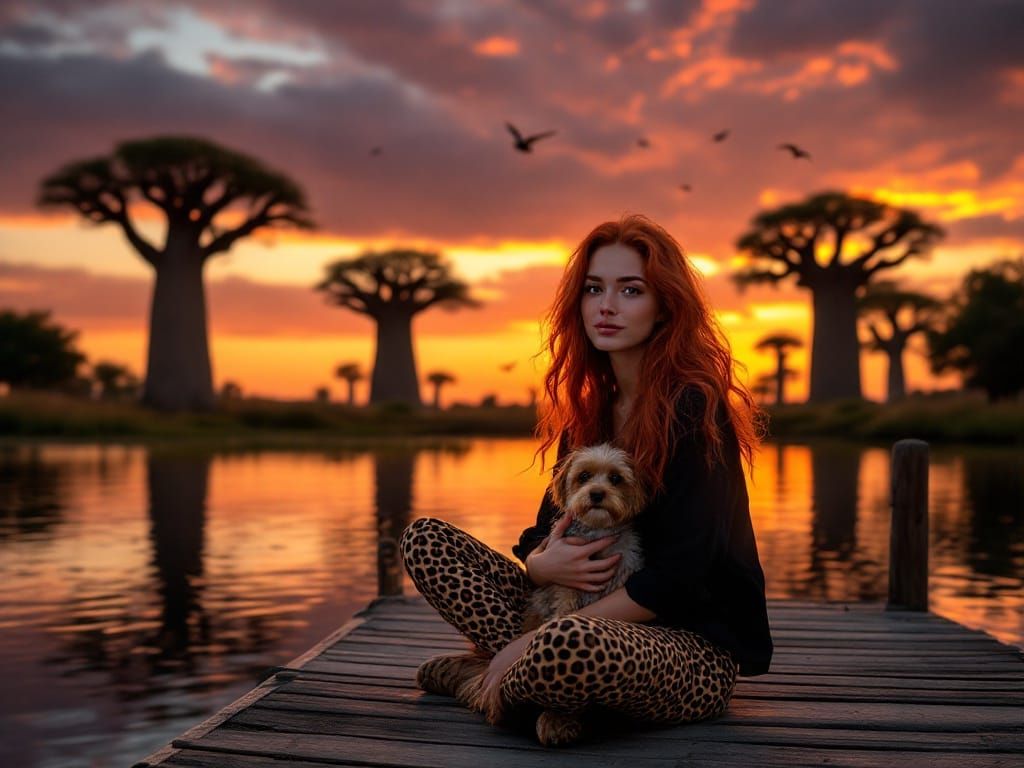 Woman with Dog at Sunset, Photojournalistic Portrait