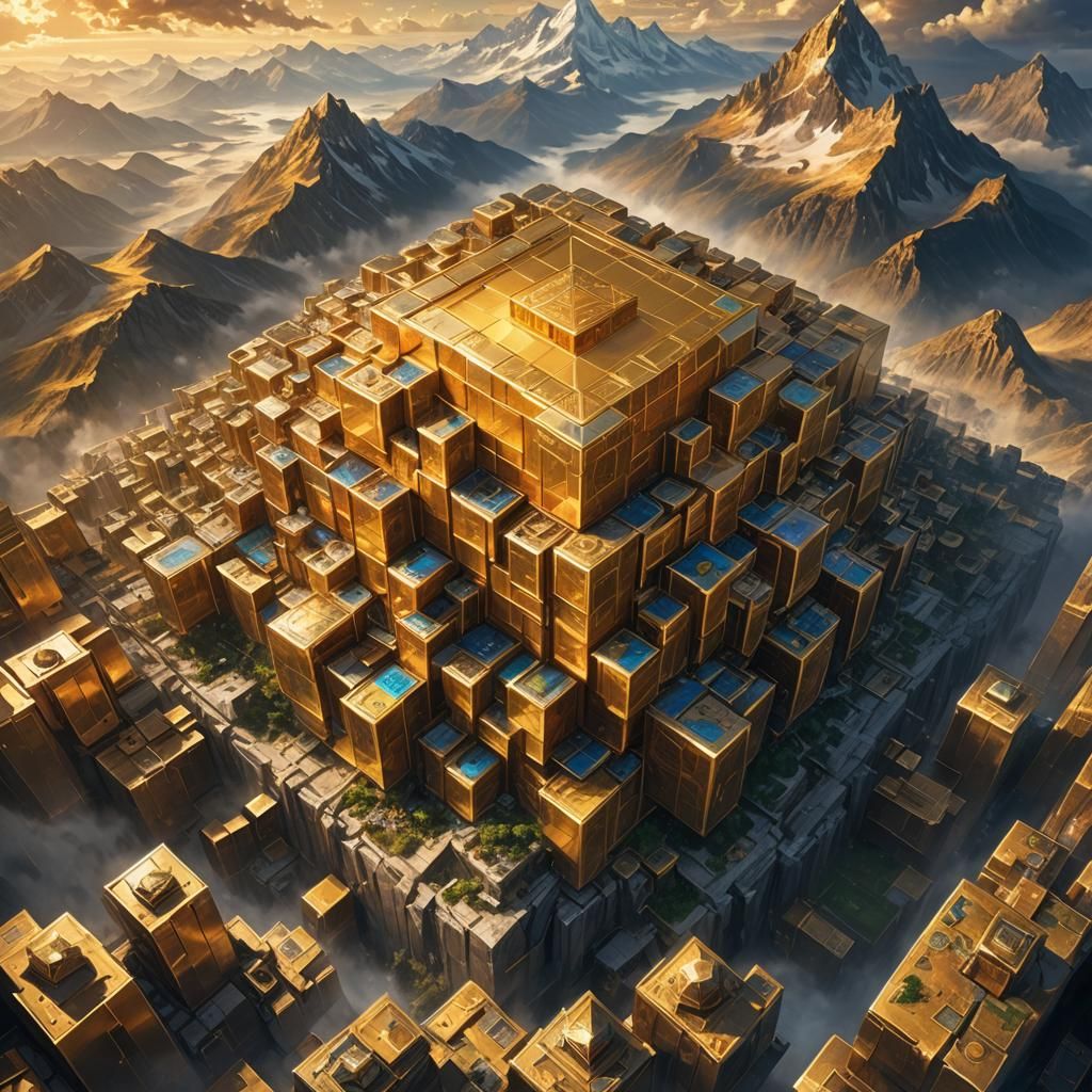 Golden Cube Descends: Biblical Fantasy Concept Art