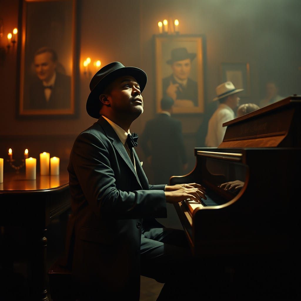 Classic Speakeasy Blues on a Worn Upright Piano in a Smoky J...