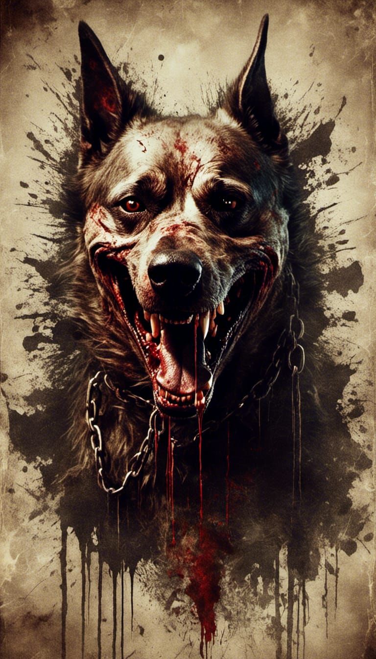 Scary Demon Dog in Macabre Art Style