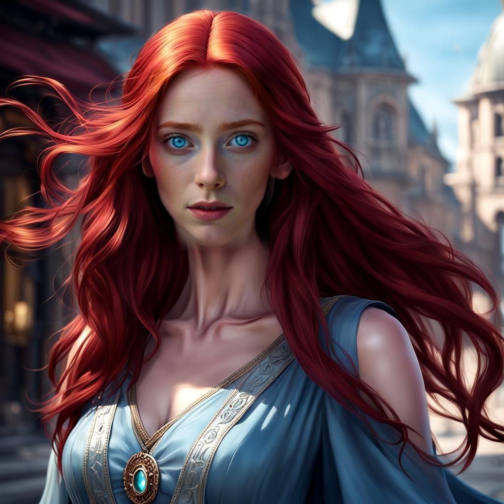 Red-Haired Woman Portrait in Anime Style