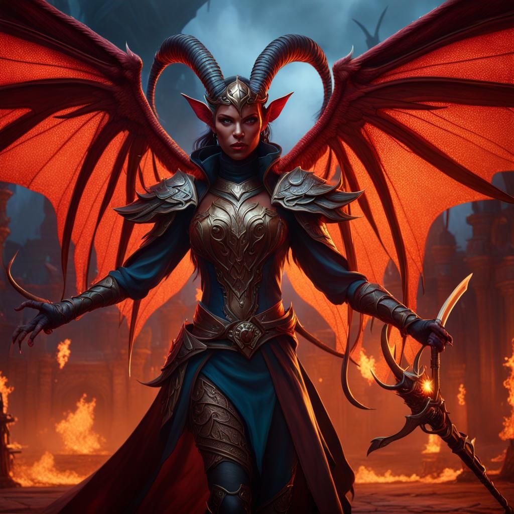 Winged Tiefling Fantasy Concept Art in 8K