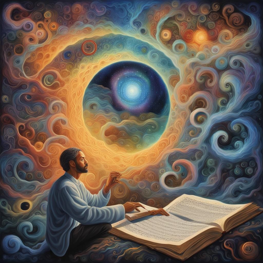 Surreal Poet Surrounded by Ethereal Entities