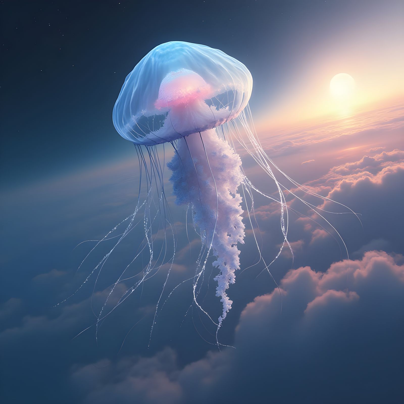 Bioluminescent Jellyfish Drifting Through Gas Giant Atmosphe...