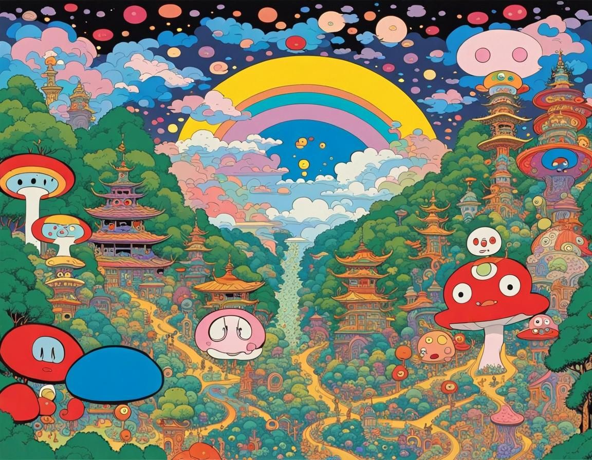 Whimsical Dream Factory Above Mythical Forest