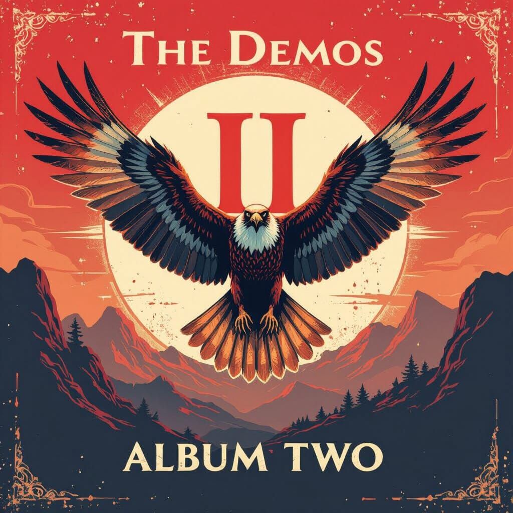 Majestic Falcon Wings on Red Background with Album Title