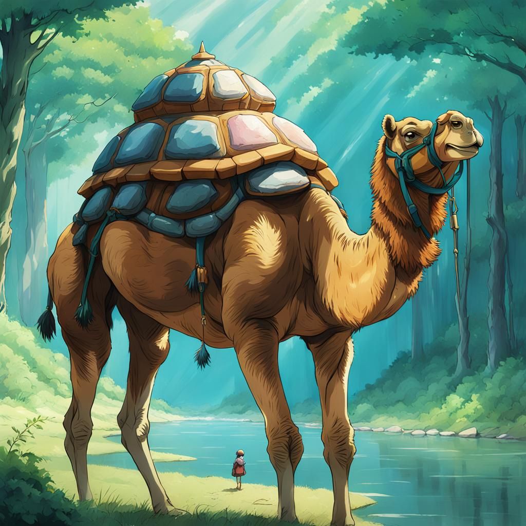 Camel with Turtle Shell in Ghibli Style