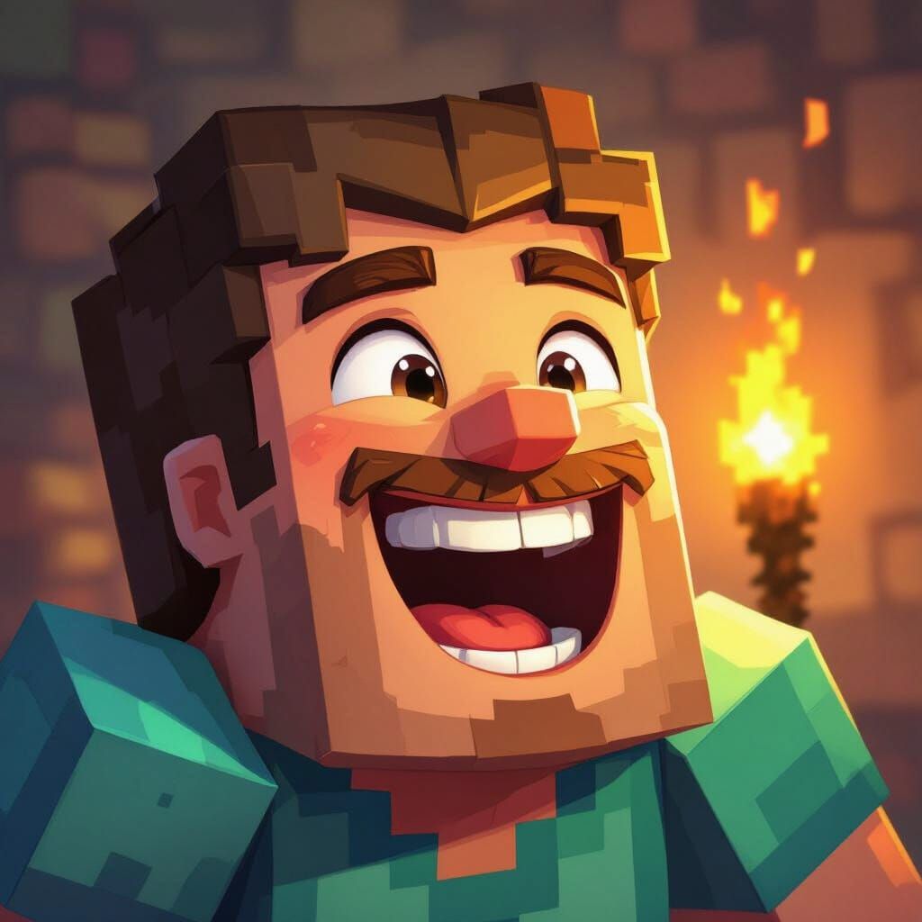 Minecraft Steve Laughing Joyfully in Dramatic Light