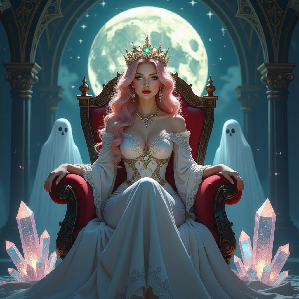 Celestial Empress on Rose Throne in Art Nouveau Style