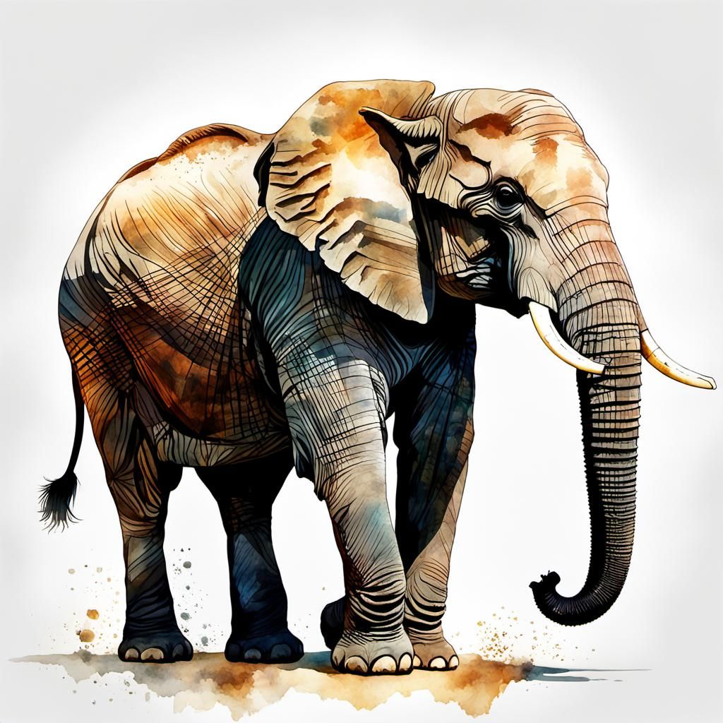 African Elephant Portrait in Watercolor Style