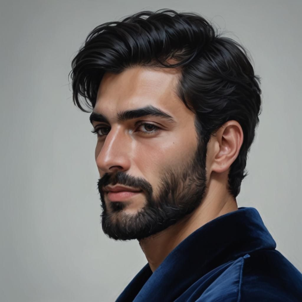 Friendly Iranian Man in Velvet Bathrobe, Impressionist Portr...