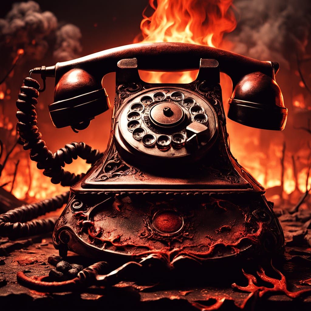 Hellish Phone Call in Surreal Dystopian Flames