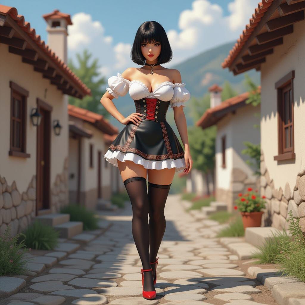 Macedonian Woman in Latex Folk Costume, 3D Anime Art