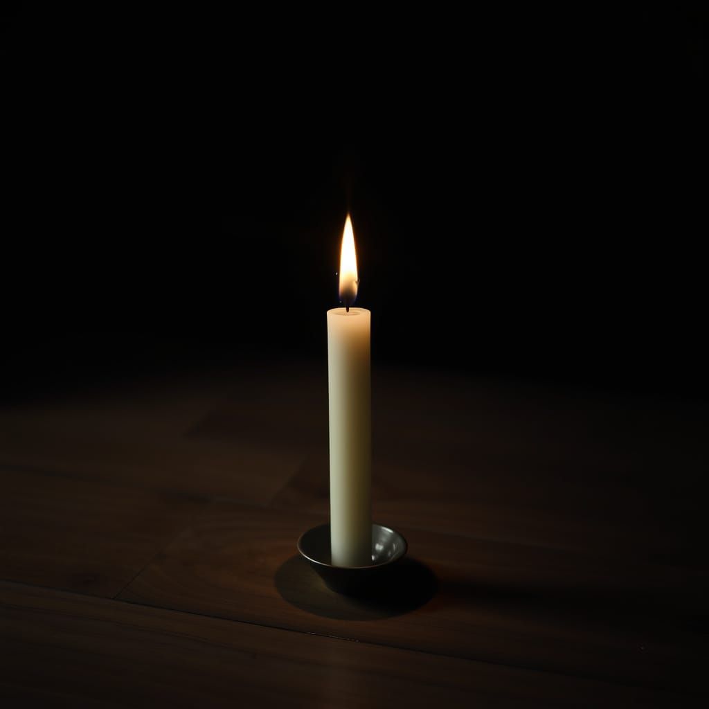 Warm Candle Illuminates Moody Still Life