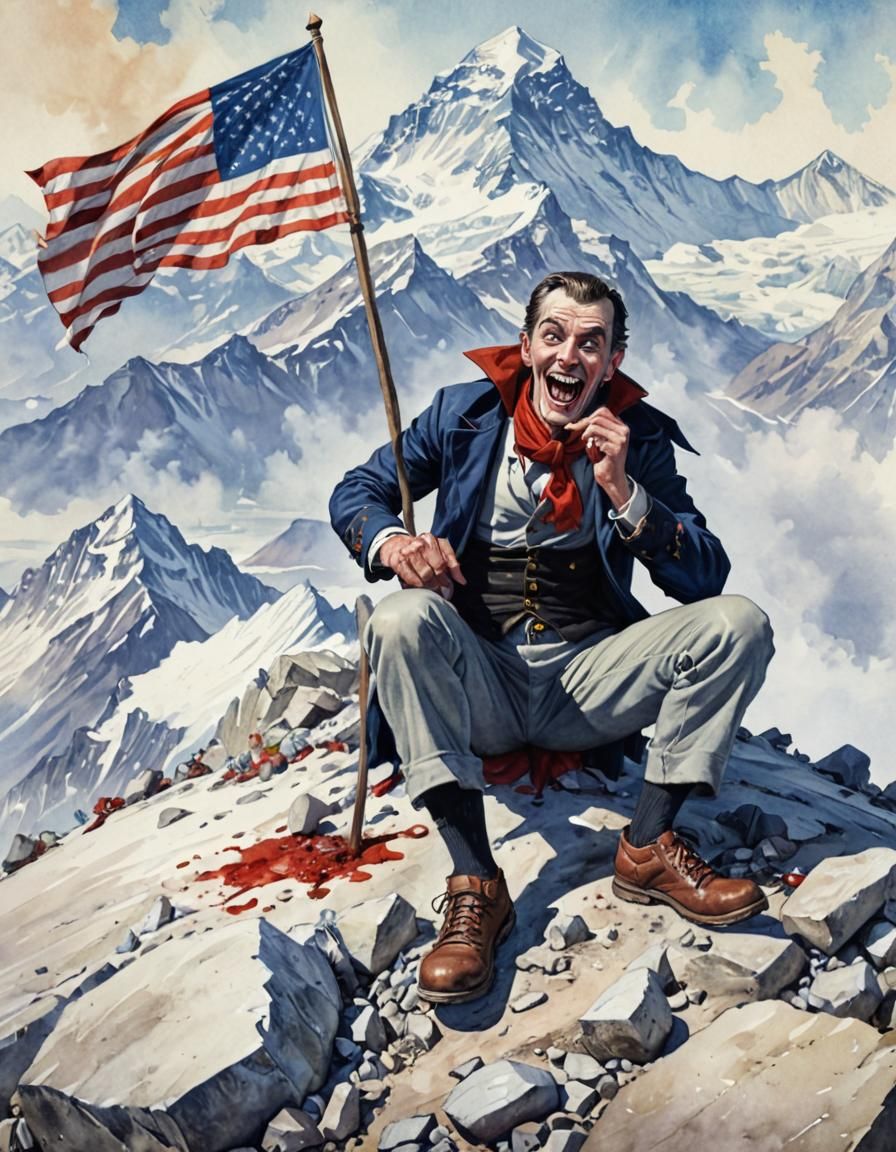 Extreme wide shot of (one traditional cartoon vampire:5.0) with large fangs, wearing a black tuxedo and a cape, laughing...