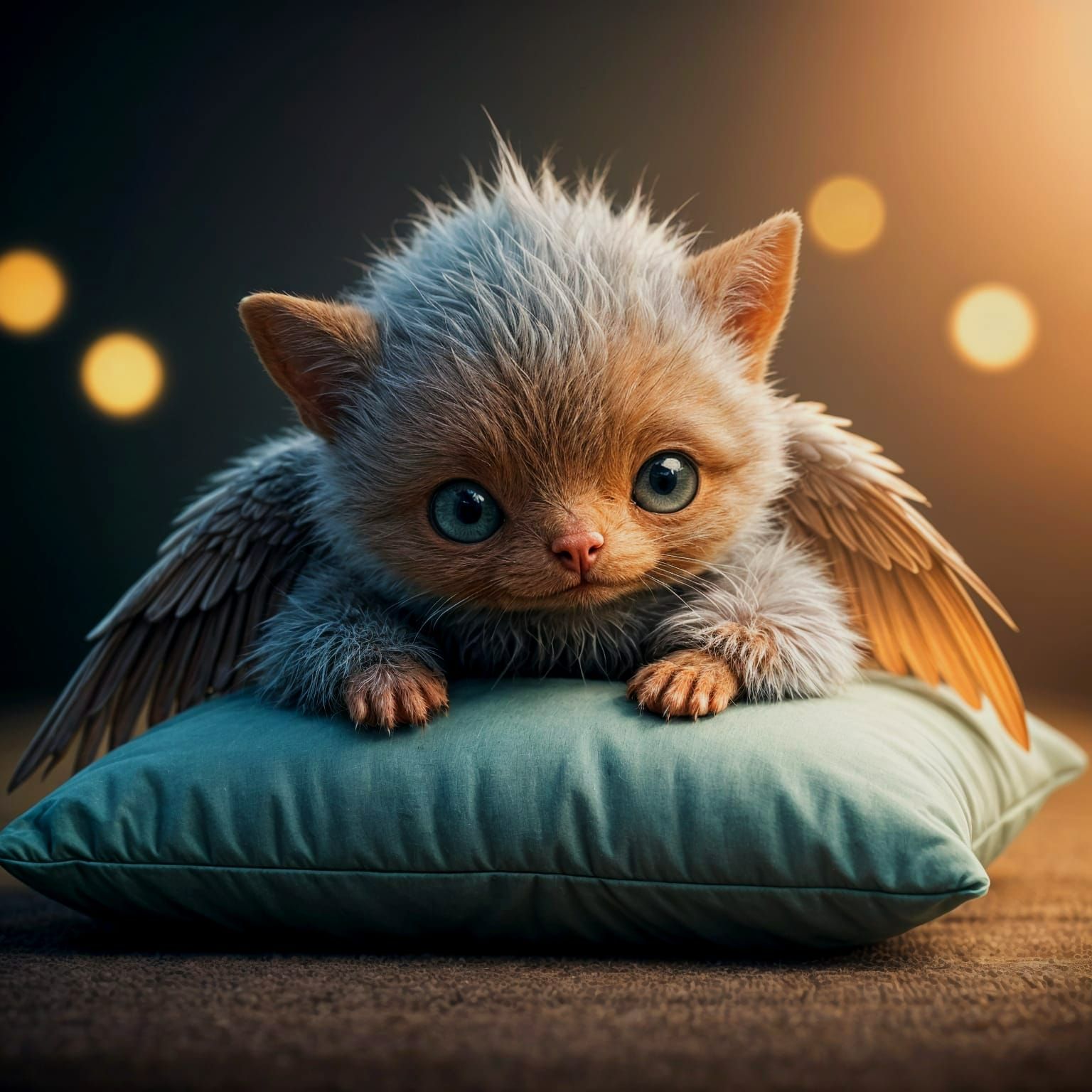 Whimsical Furry Winged Companion in Pastel Paradise