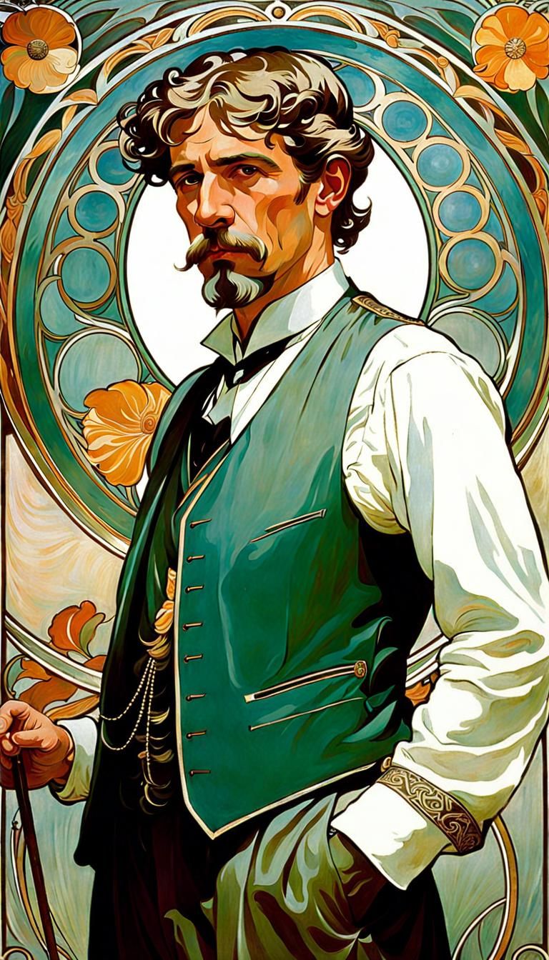 Art Nouveau Self-Portrait in Mucha Style