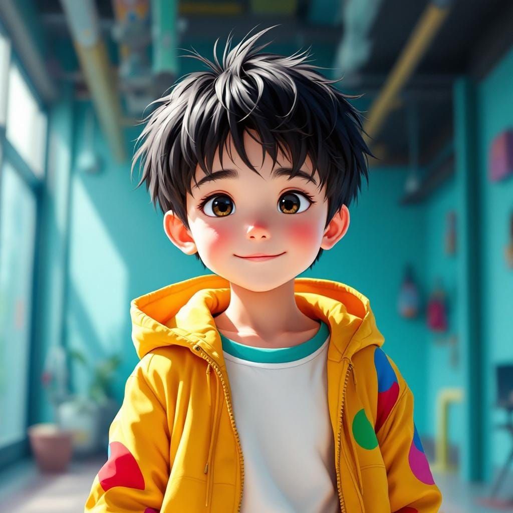 Anime-Inspired Portrait of a Young Boy in Manga Style