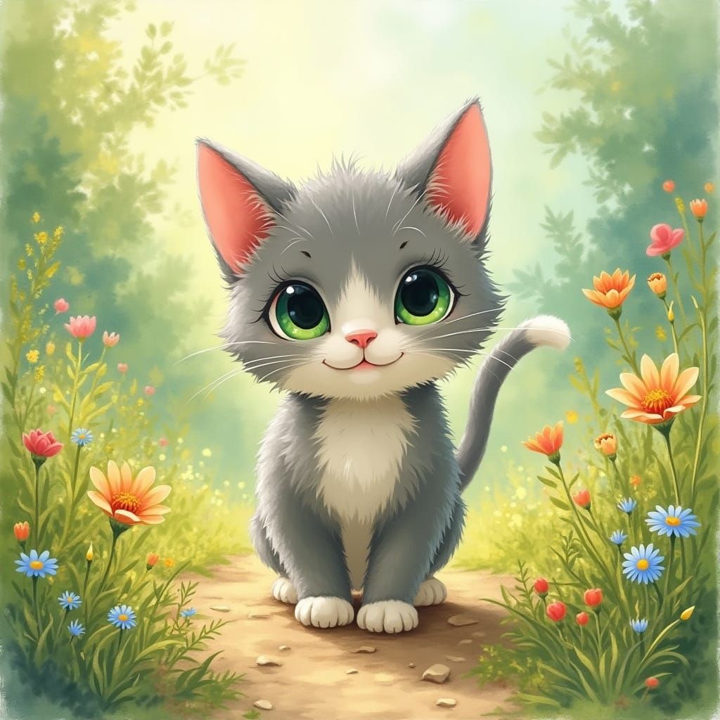 Whimsical Cat Discovers a Big World in a Vibrant Spring Morn...