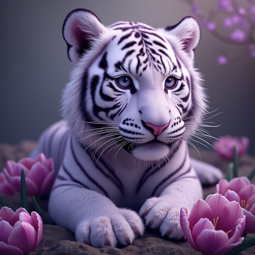 Purple Tiger with Purple Tulips