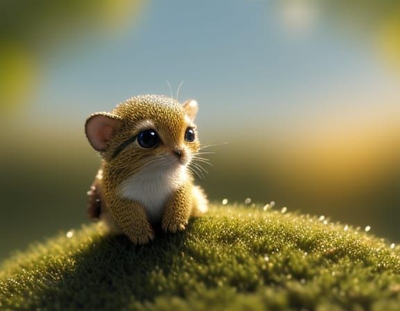 Enchanted Miniature Creature on Grass Blade