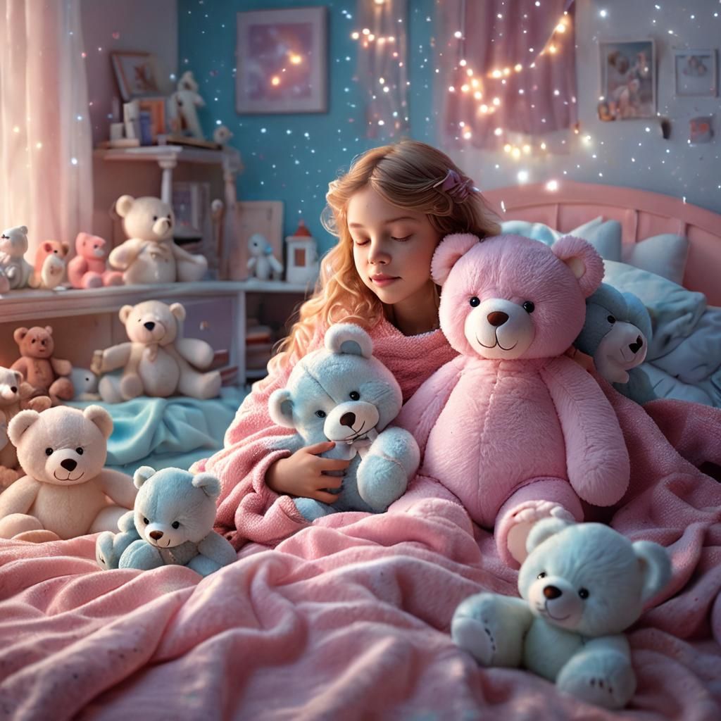 Dreamlike Teddy Bears in Holographic Astral Illustration