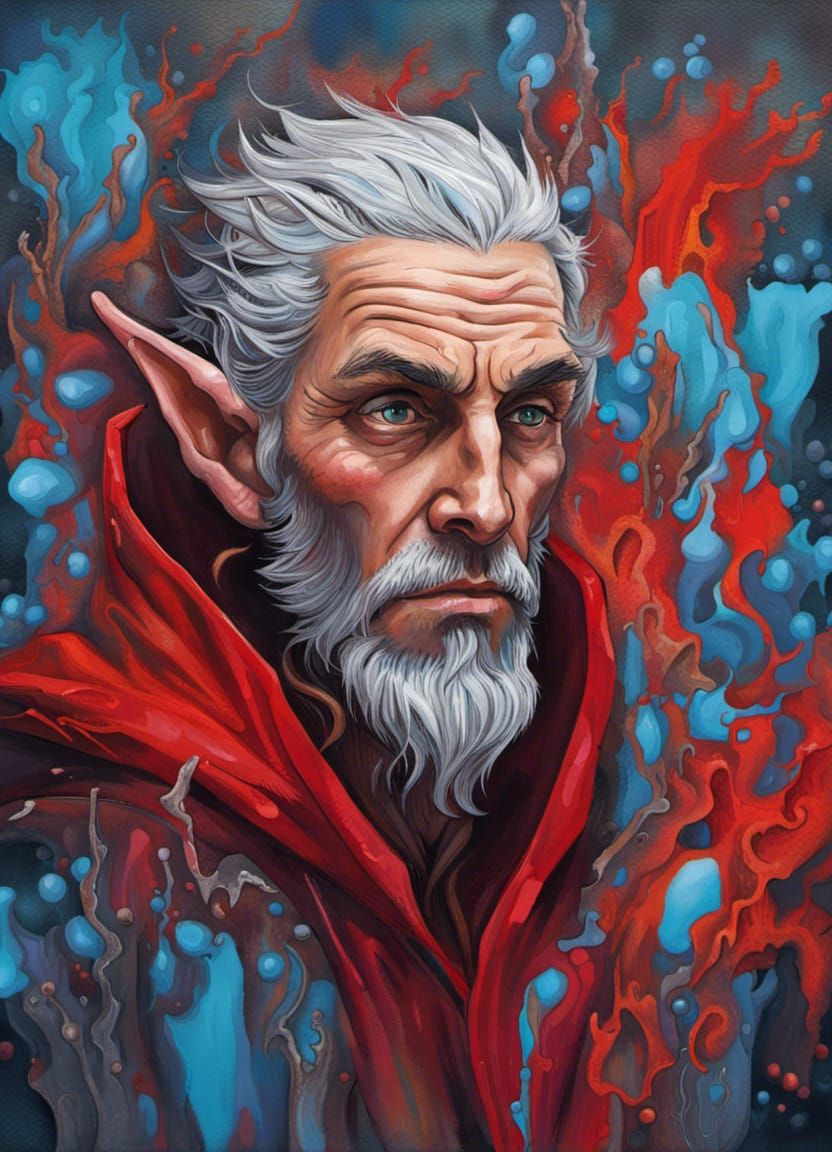 Half-Elf in Blue Robes, Graffiti Art Style