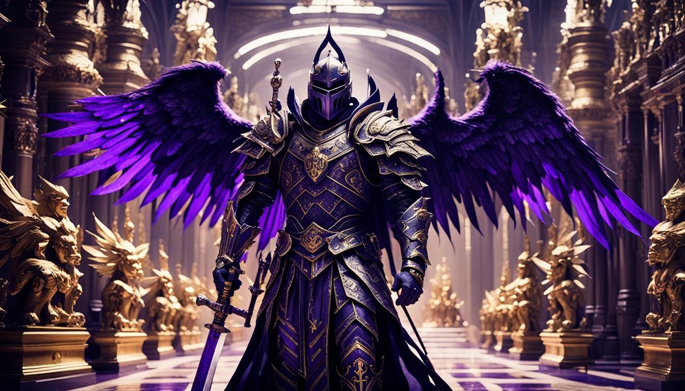 Royal Knight with Fiery Sword in Grand Hall