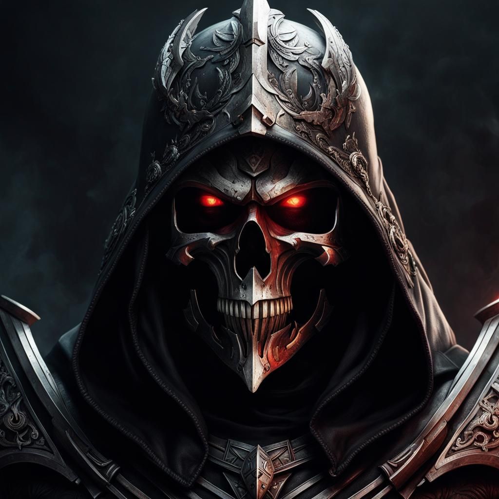 Armored Grim Reaper Portrait in Hyperrealistic Style