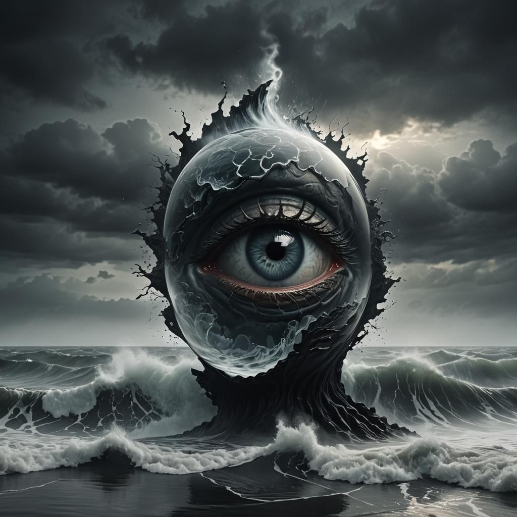 Glass A Shape with Eye and Brain in Dark Fantasy