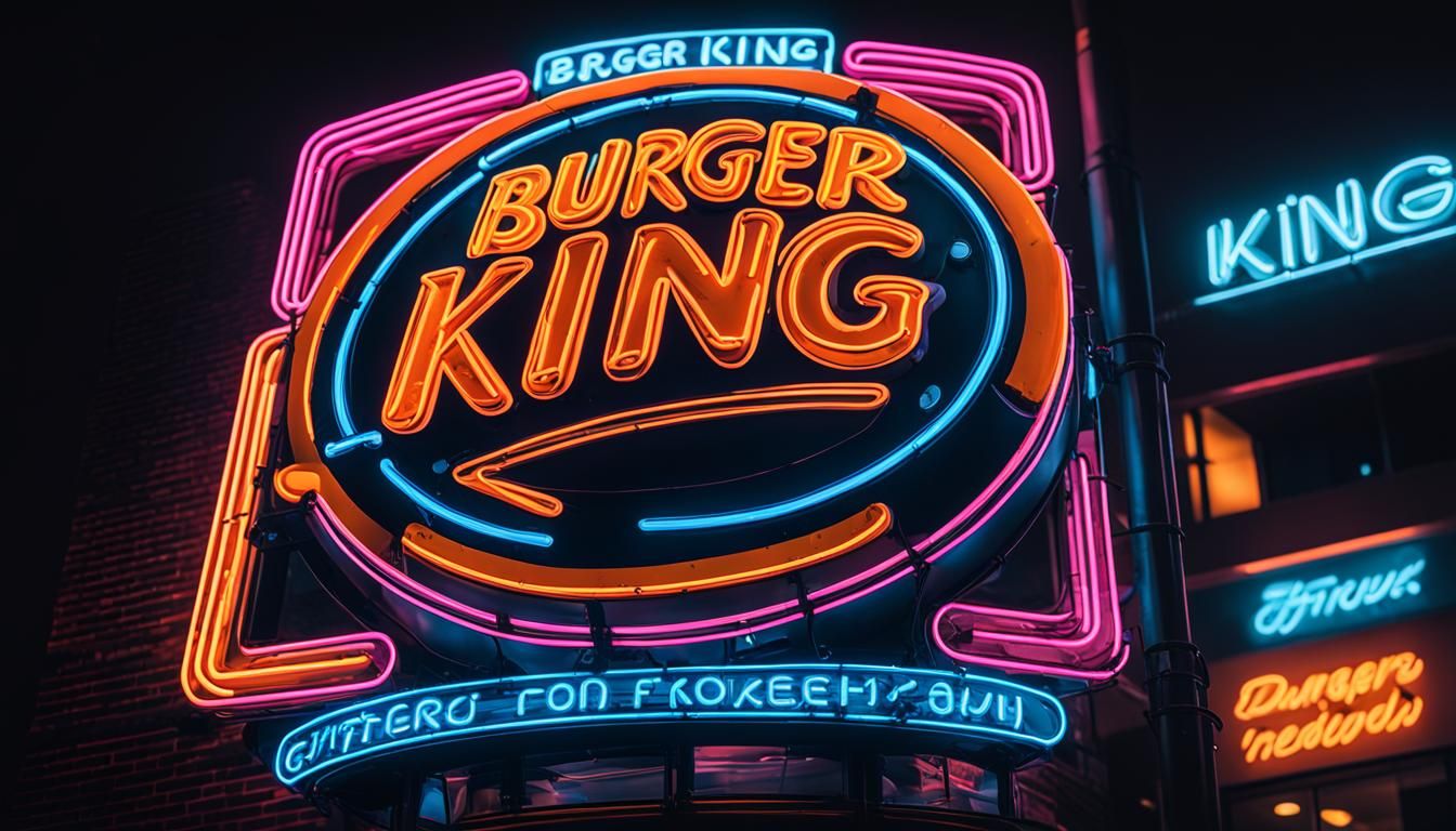 Neon Burger King Logo in Dark Cityscape