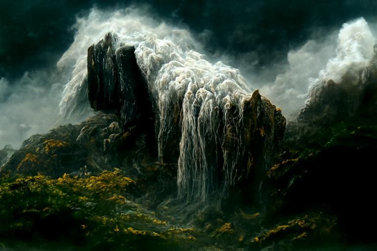 Powerful Waterfall in Mountain Landscape