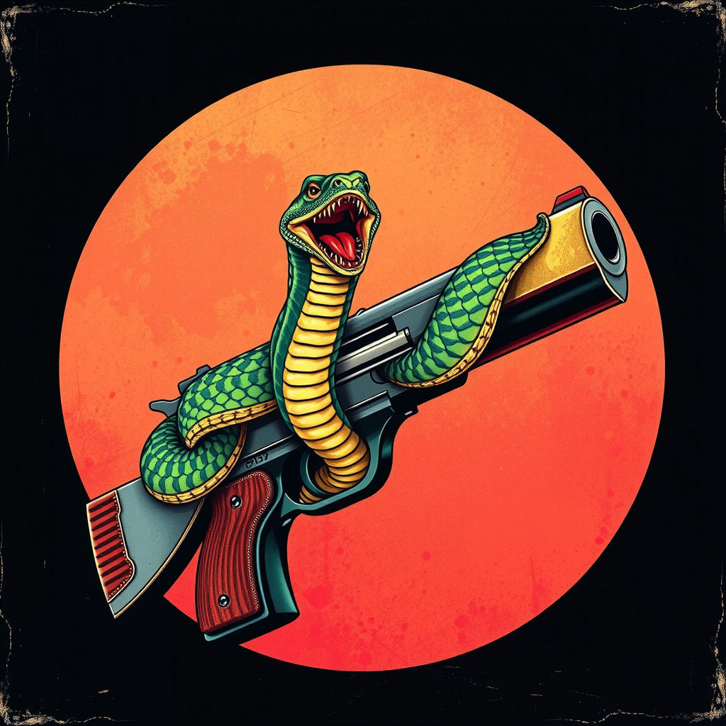 Retro Rock Vinyl Art: Snake on a Gun