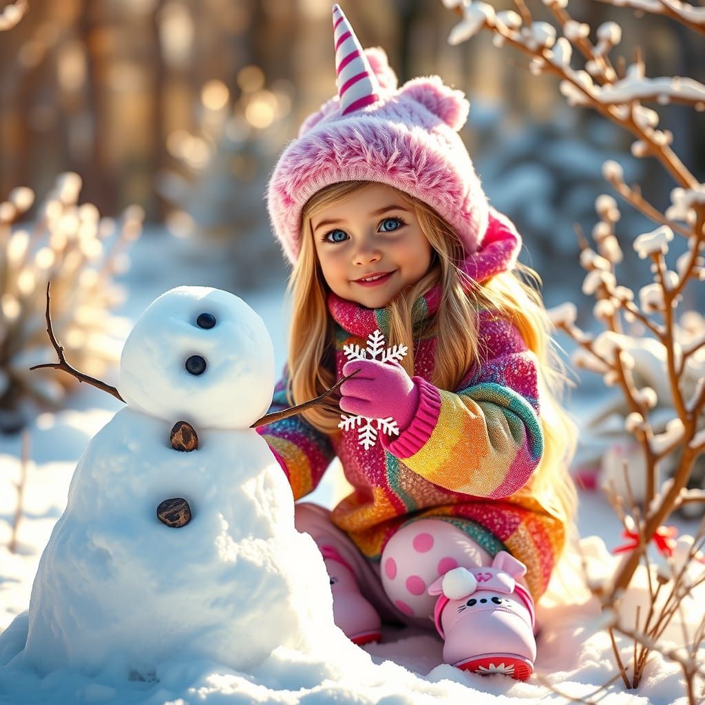 Whimsical Winter Wonderland Scene with Snowman