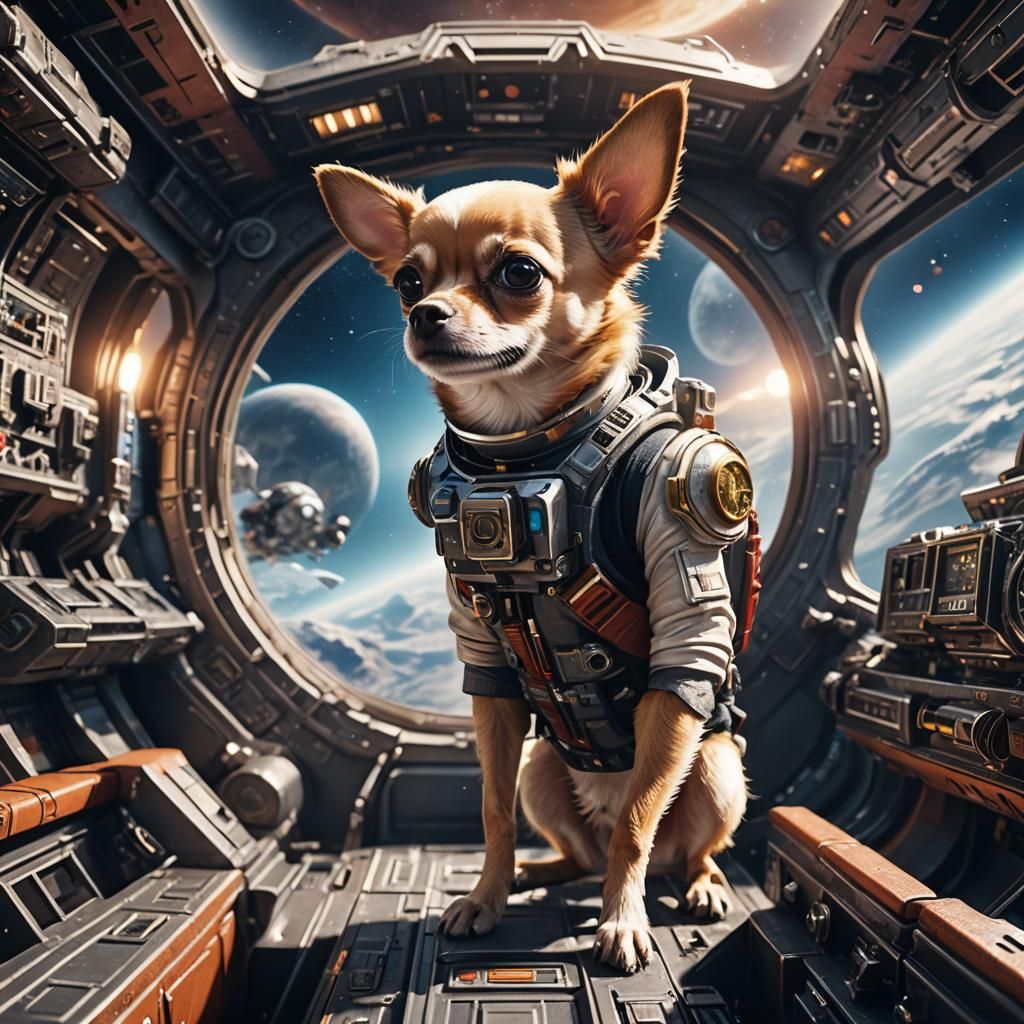 Astronaut Chihuahua Commands Spaceship: Detailed Matte Paint...