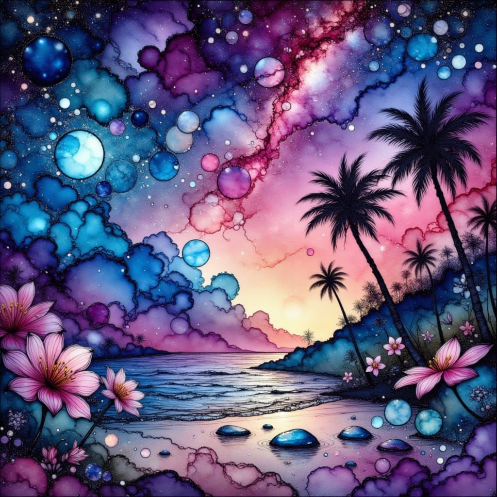 Alcohol Ink Splash Abstract Beach Scene