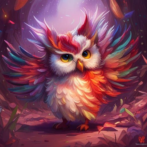 Rainbow Owl with Intricate Feathers in Hyperdetailed Style