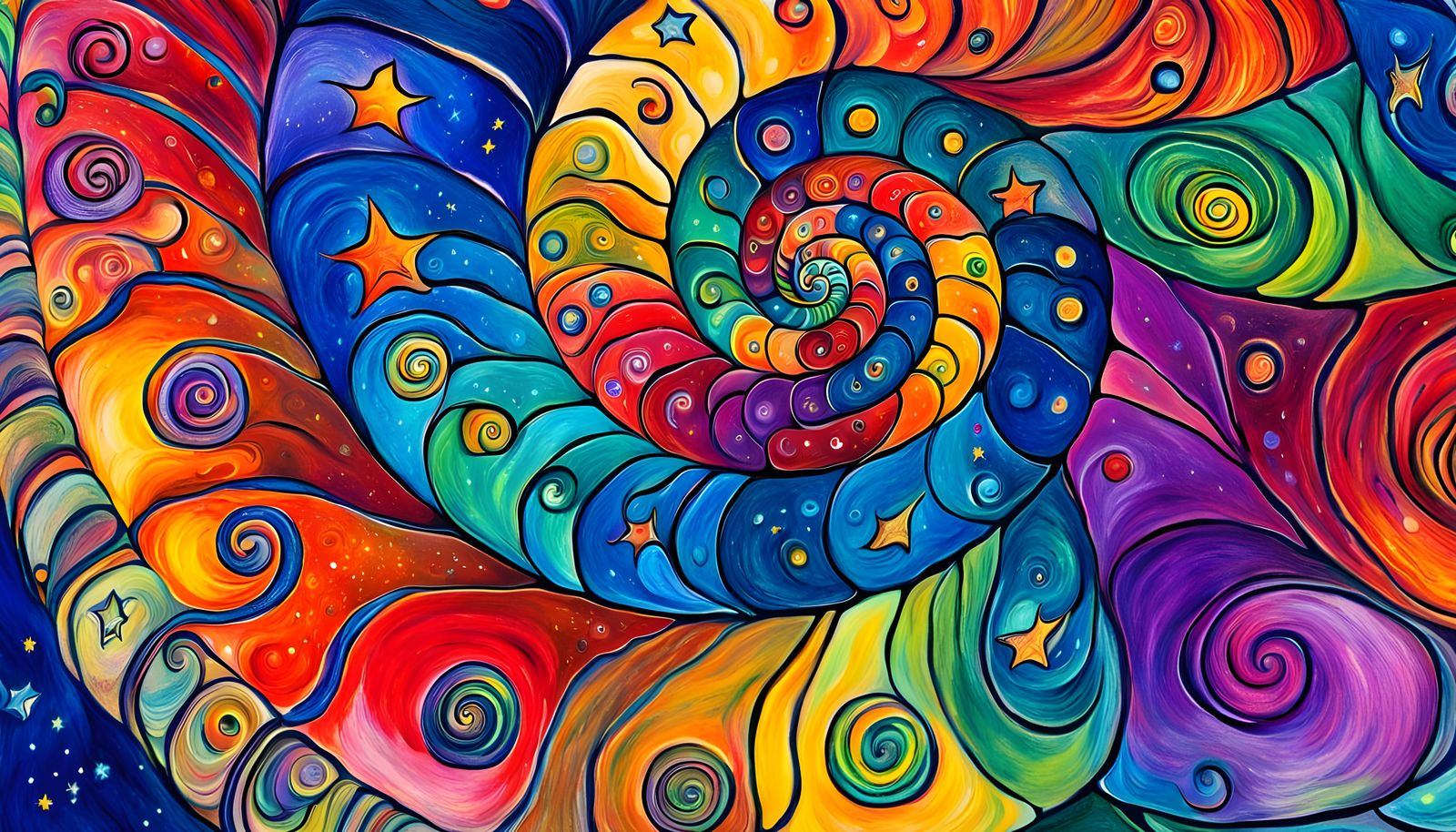 Vibrant Cosmic Ammonite Swirls with Stars