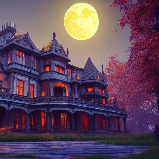 Victorian Mansion in Autumnal Fantasy Landscape