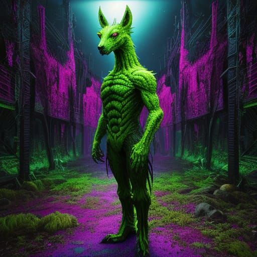 Bizarre Creature in Surreal Garish Landscape