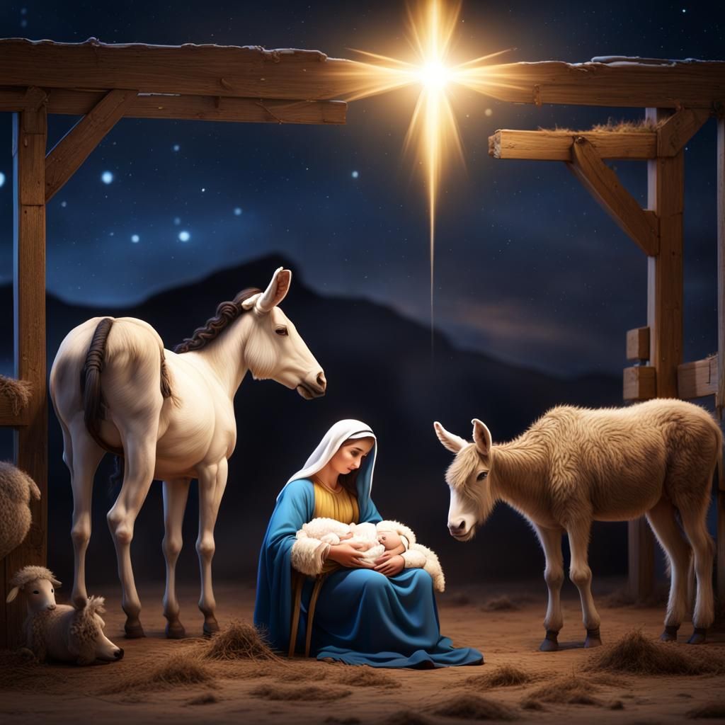 Nativity Scene: Baby Jesus, Mary and Joseph