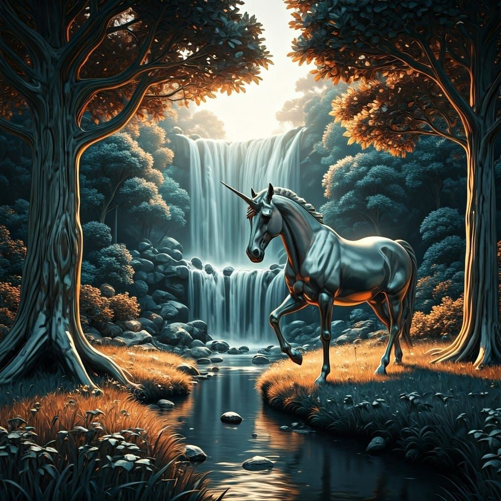 Surreal Metallic Dreamscape Unfolds in Chrome and Twilight