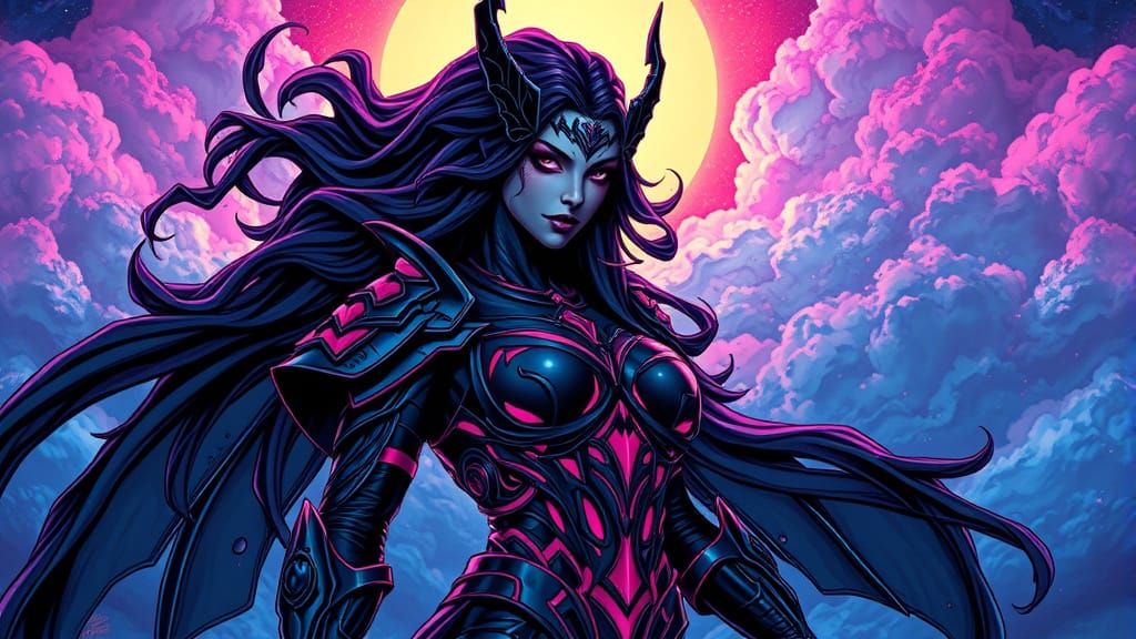 Darklight Goddess in Vibrant Comic Book Style